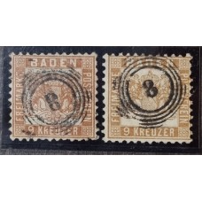 ALEMANIA 1862 ESTADO DE BADEN Yv 19 y 19a ESTAMPILLAS DE COLOR MARRON y MARRON PALIDO MUY BUENOS SELLOS CLASICOS 115 EUROS